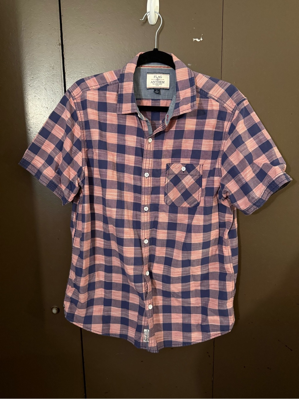 Flag & Anthem Pink and Navy Plaid Short-Sleeve Button-Down Shirt